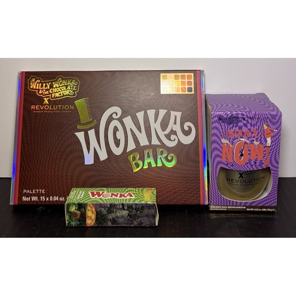 Willy Wonka X Revolution BUNDLE Lot Golden Ticket Eyeshadow Highlighter Lip Balm